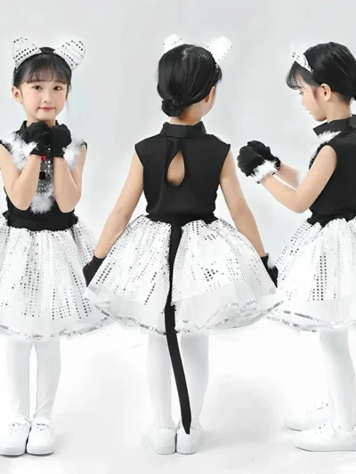 Kids Cat Dance Costume.  Cute Cat Cosplay Dress for Halloween and Recitals.