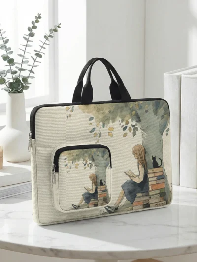 📚🐈‍⬛ Reading Girl & Black Cat Shockproof Laptop Bag