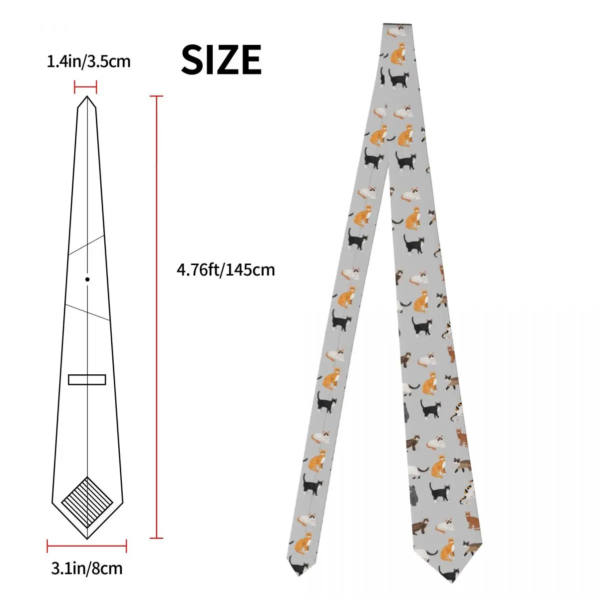 ๐ Slim Cartoon Cats Necktie (Unisex) Fun style for Cat Lovers. - Image 5