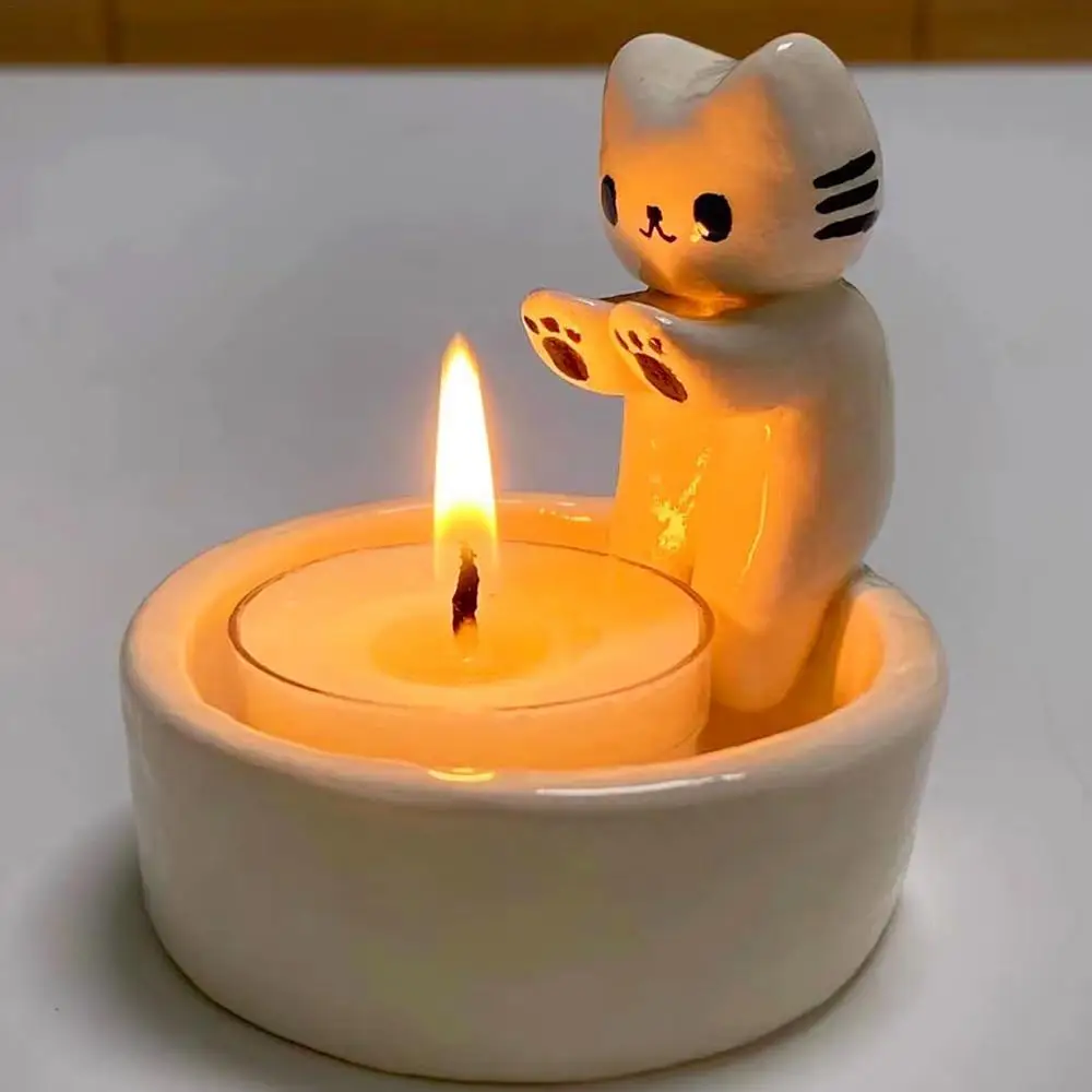 Cartoon Cat Candle Holder Table Home Decoration. Candle not included. Creative Funny Cat Aromatherapy Candles Candlestick Cat Warming Paws Candlestick - Image 8