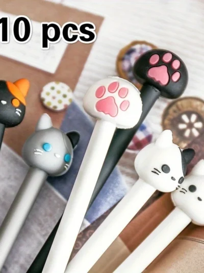 Kawaii Cat Paw Gel Pens - 10 Pack Cute, 0.5mm Writing Set for School & Office