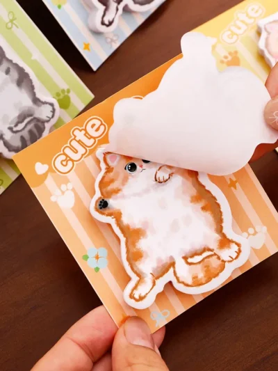 Kawaii Cat Sticky Notes - 4-Pack Cartoon Kitty Memo Pads for School & Office