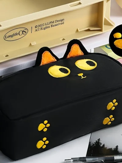 3D Black Cat Pencil Case - Large Capacity Kawaii Paw-Design School & Office Pouch