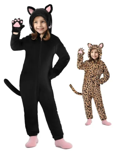 Black Cat & Leopard Cat Anime Onesie