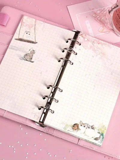 Purrfect Sakura Cat A6 Loose‑Leaf Paper Set (80 Sheets) ⭐