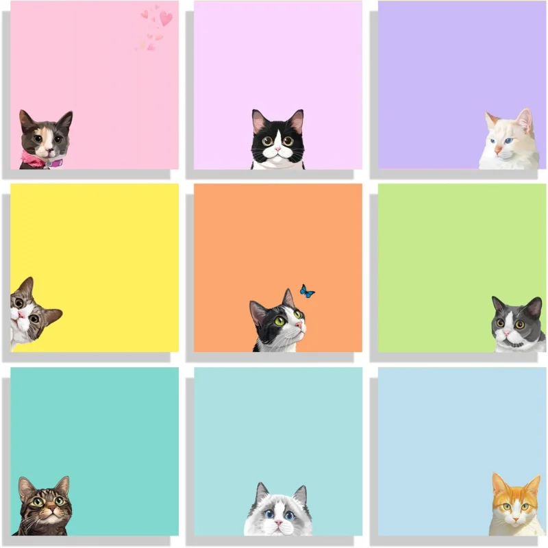 Black Cat Sticky Notes -9 Pad 3 X 3 Memo Set for School & Office
