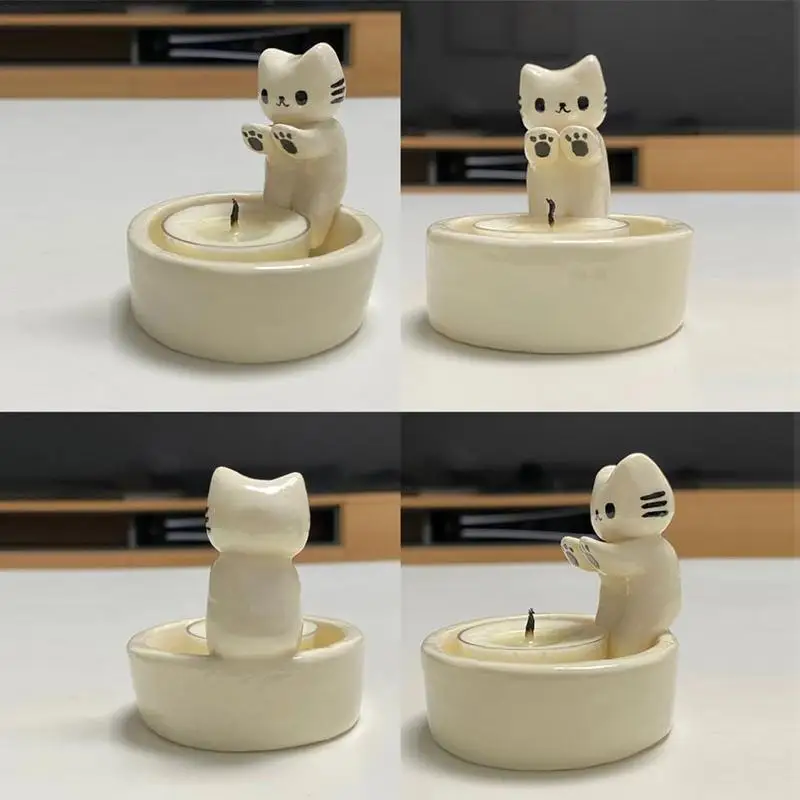 Cartoon Cat Candle Holder Table Home Decoration. Candle not included. Creative Funny Cat Aromatherapy Candles Candlestick Cat Warming Paws Candlestick - Image 5
