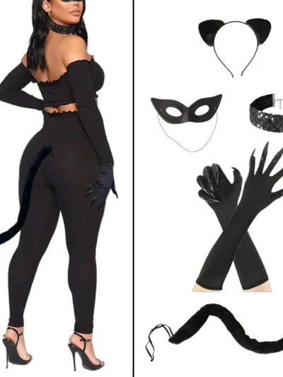 Black Cat Cosplay Set.  Ears & Tail Costume Accessories for Women