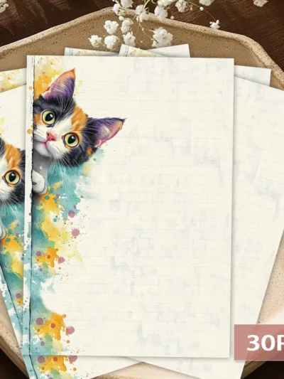 🌟 Peeking Calico Cat B5 Writing Sheets — 30 PCS Cozy Stationery