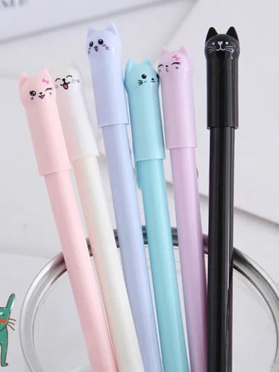 10Pcs Cute Cat Gel Pens - 0.38mm Black Gel Ink Pens Fine Ink for Journaling & Notes