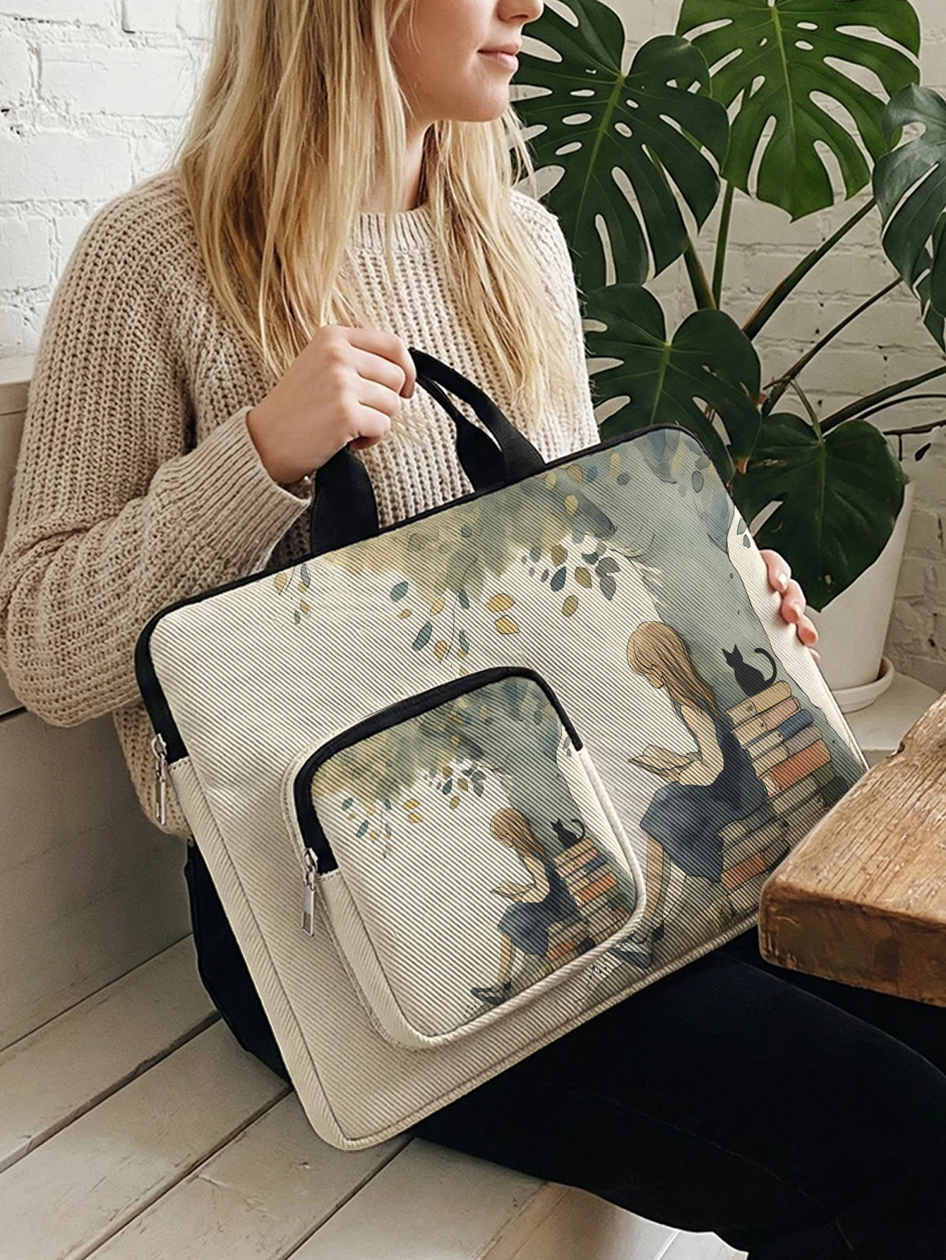 ππββ¬ Reading Girl & Black Cat Shockproof Laptop Bag - Image 2