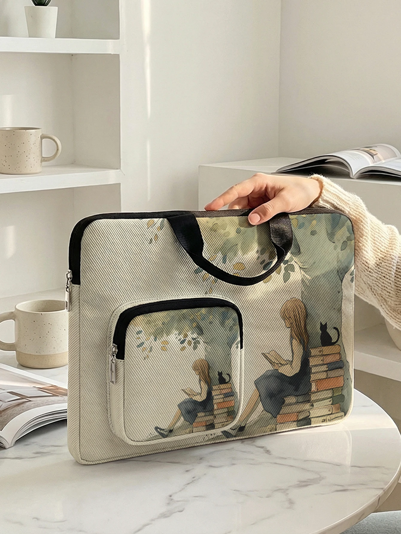 ππββ¬ Reading Girl & Black Cat Shockproof Laptop Bag - Image 3