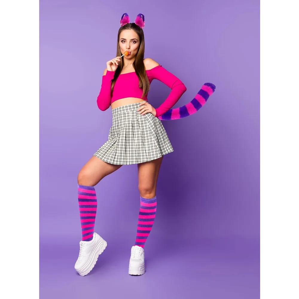 Pink & Purple Cheshire Cat Costume Set, Ears, Tail , Gloves, Socks & Collar - Image 5