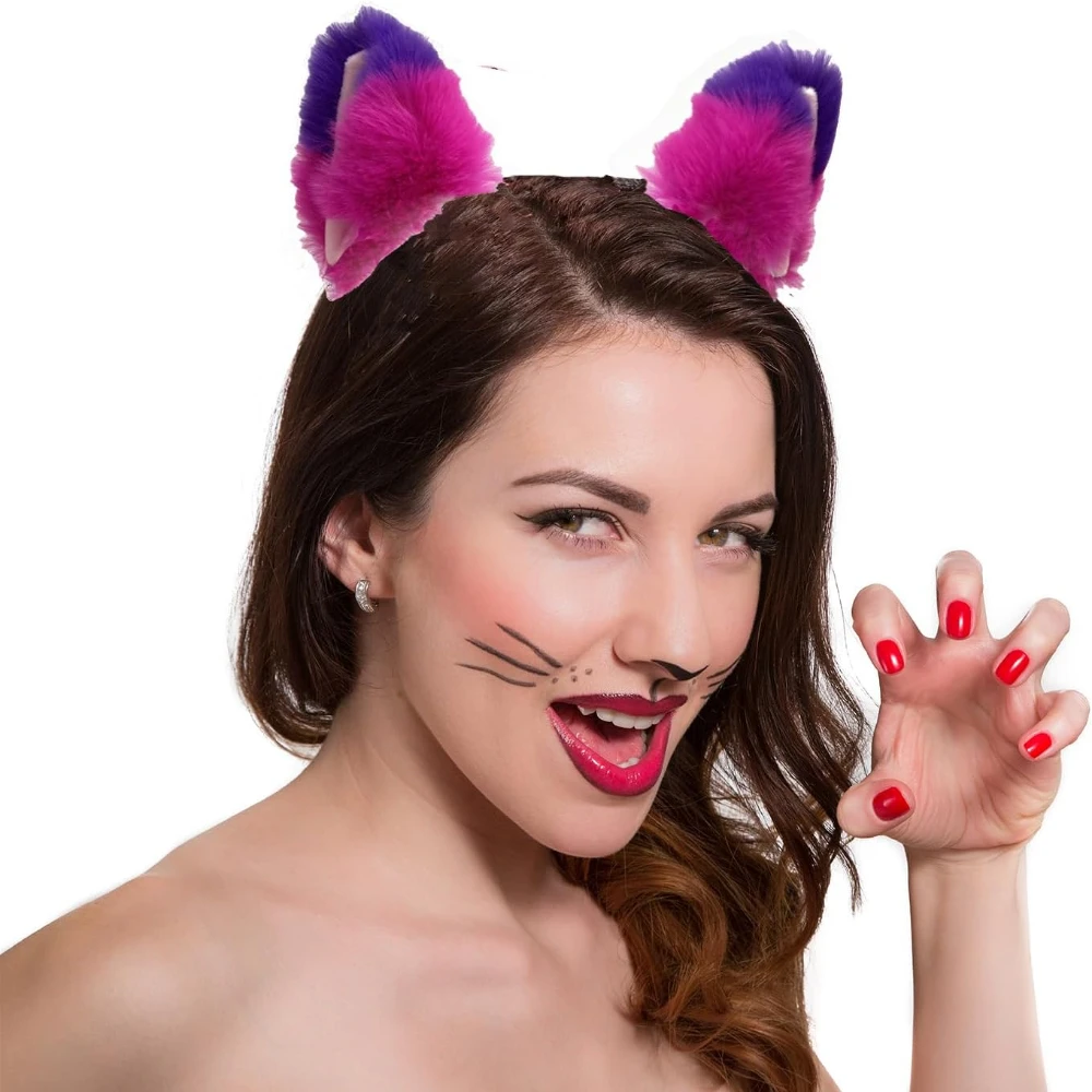 Pink & Purple Cheshire Cat Costume Set, Ears, Tail , Gloves, Socks & Collar - Image 3