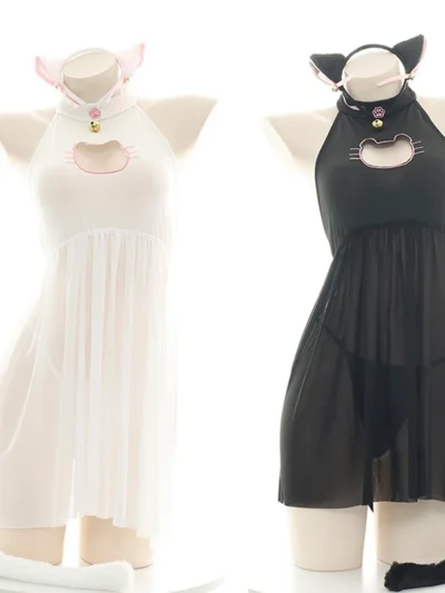 Lolita Girl Cute Cat Maid Dress/Pajamas.  Cute Anime‑Style Costume with Tail & Paws.