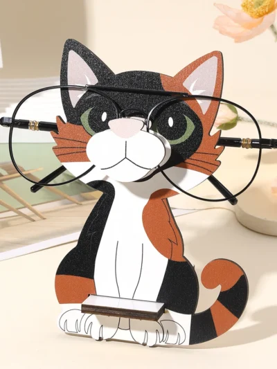 🌟 3D Cartoon Cat Eyeglass Holder — Wooden Desk Buddy for Glasses & Sunnies