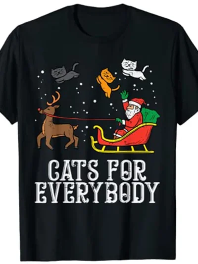 ⭐ Matching Santa Cat Christmas T‑Shirt for Women & Kids