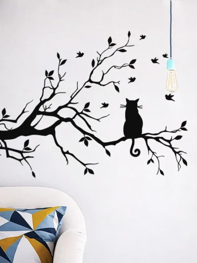 ⭐ Cat On Tree Branch Wall Sticker