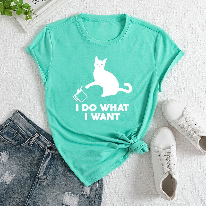 ⭐ Cute Cat‑Patch Floral Print Women’s Tee