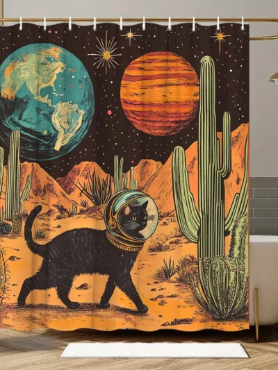 ⭐ Kitty Galaxy Shower Curtain
