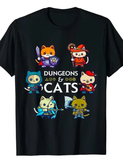 ⭐ Dungeons & Cats RPG Gamer Tee (Multi‑Color)