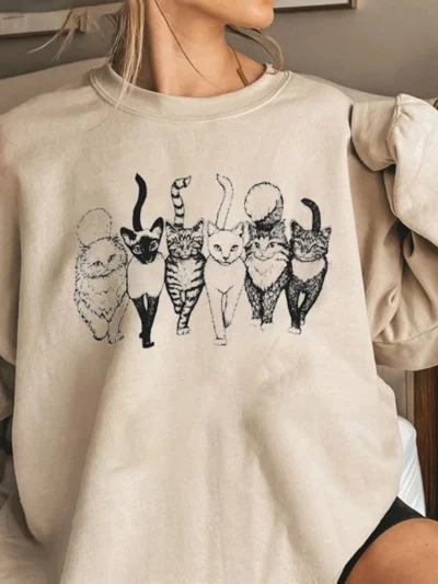 ⭐ Cute Six‑Cat Heavyweight Hoodie for Women