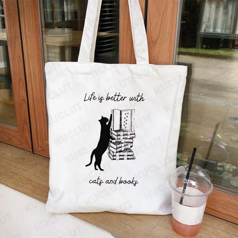 ⭐ Cat & Book Lover Reusable Canvas Bag - Image 12
