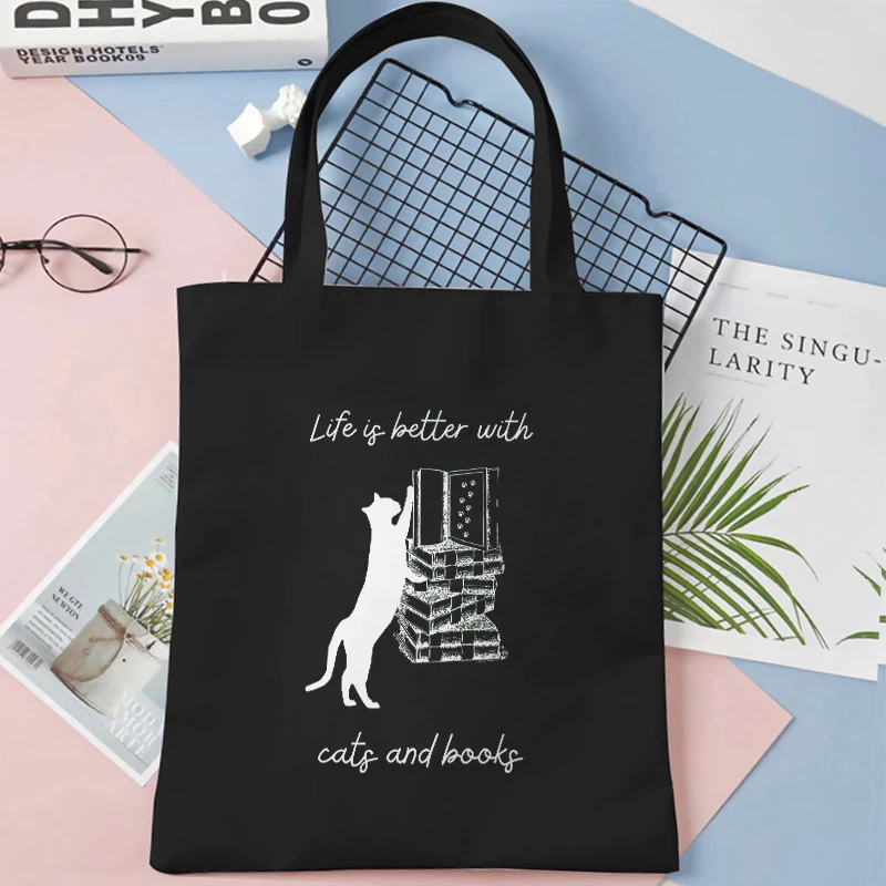 ⭐ Cat & Book Lover Reusable Canvas Bag - Image 3