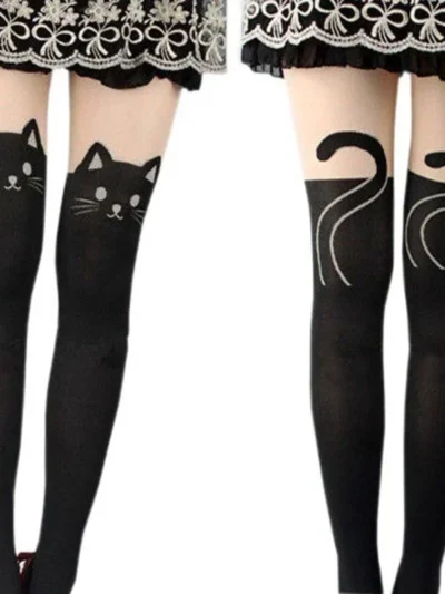 ⭐ Women’s Cute Black Cat Silk Knee Socks