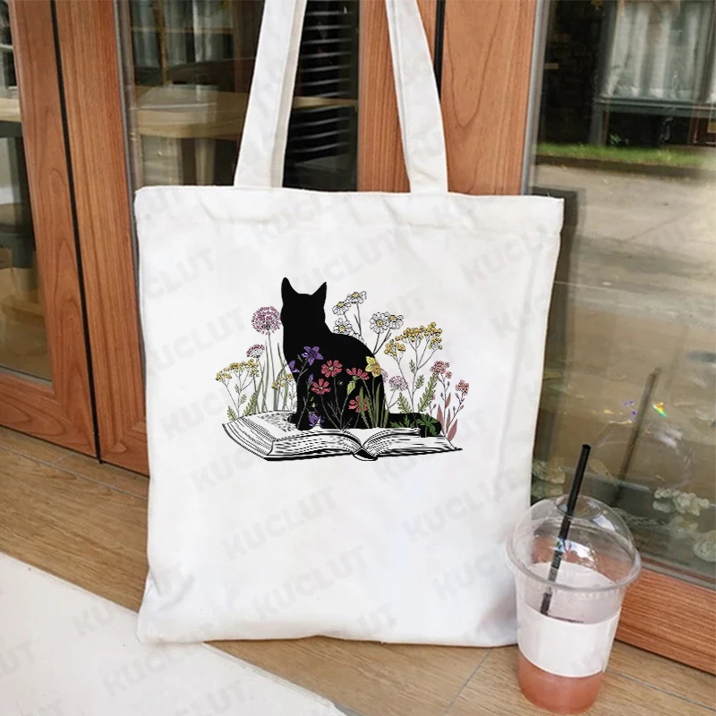 ⭐ Cat & Book Lover Reusable Canvas Bag - Image 8