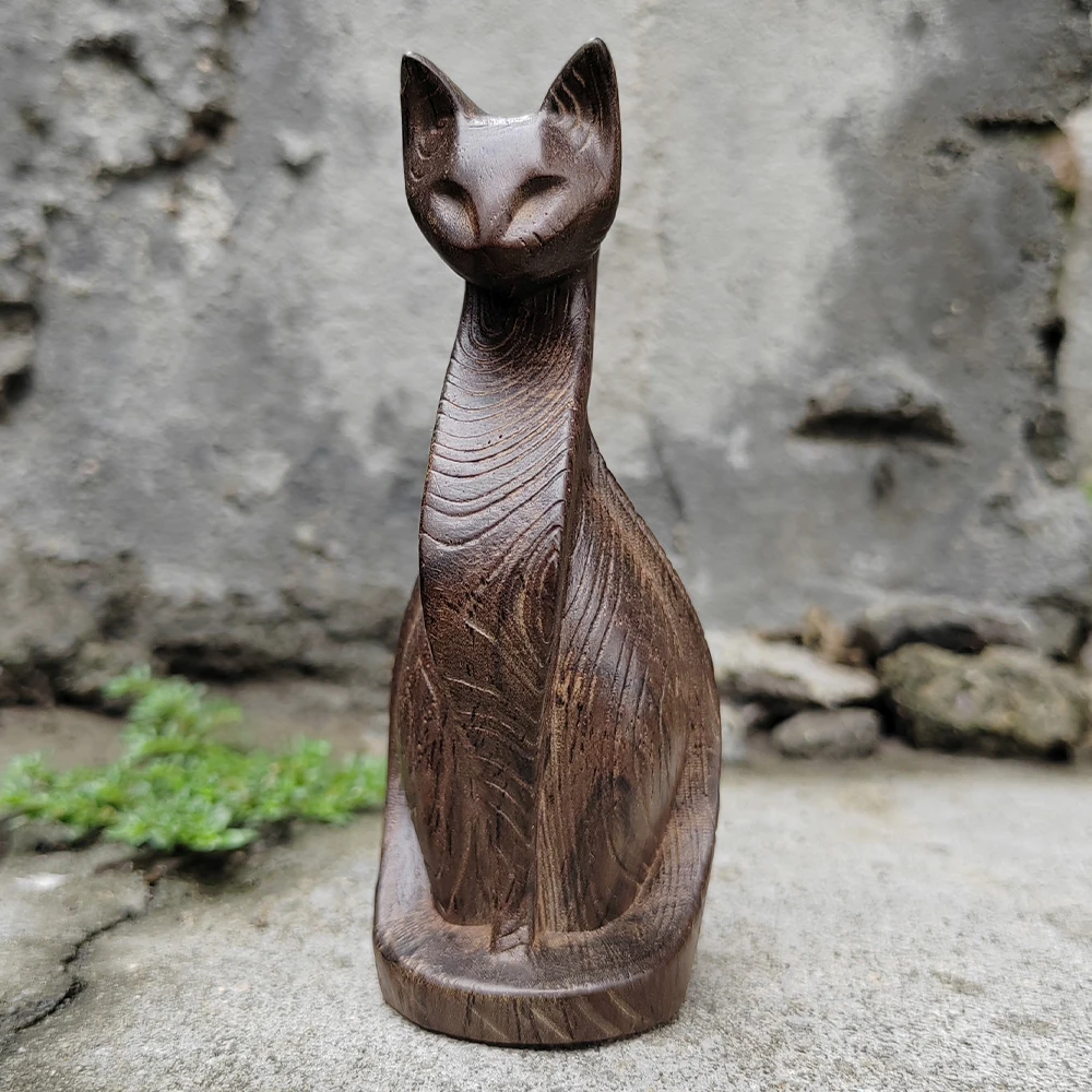 ⭐Hand‑Carved Wooden Cat Ornament – Geometric Mini Art Piece (3.8") - Image 6