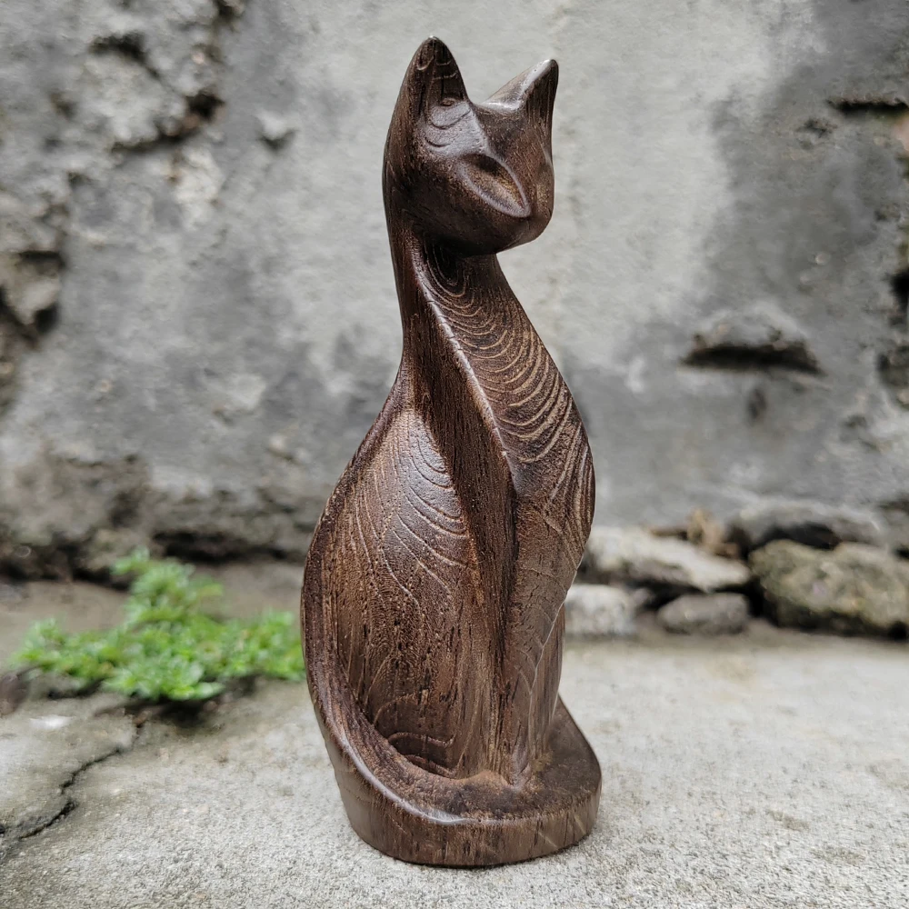 ⭐Hand‑Carved Wooden Cat Ornament – Geometric Mini Art Piece (3.8") - Image 4