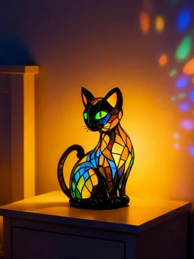 ⭐ Retro Stained Cat LED Night Lamp