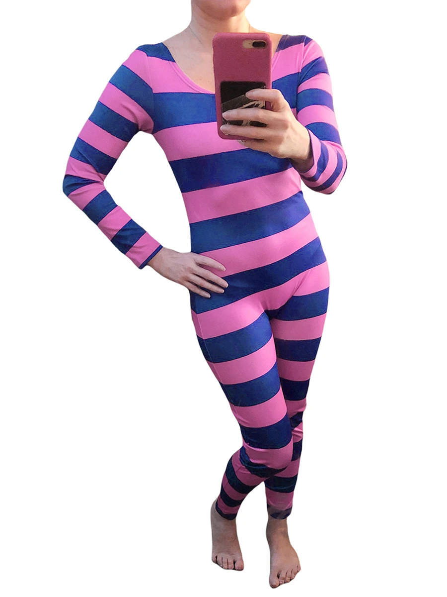 ⭐ Women’s Cheshire Cat Pink‑Purple Striped Jumpsuit - Image 2