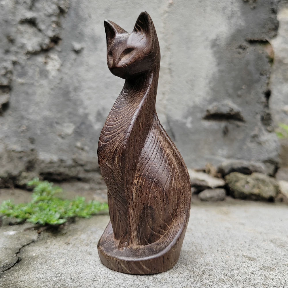 ⭐Hand‑Carved Wooden Cat Ornament – Geometric Mini Art Piece (3.8") - Image 7