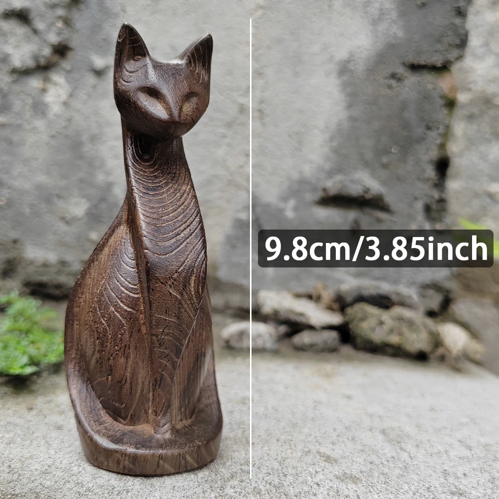 ⭐Hand‑Carved Wooden Cat Ornament – Geometric Mini Art Piece (3.8") - Image 3
