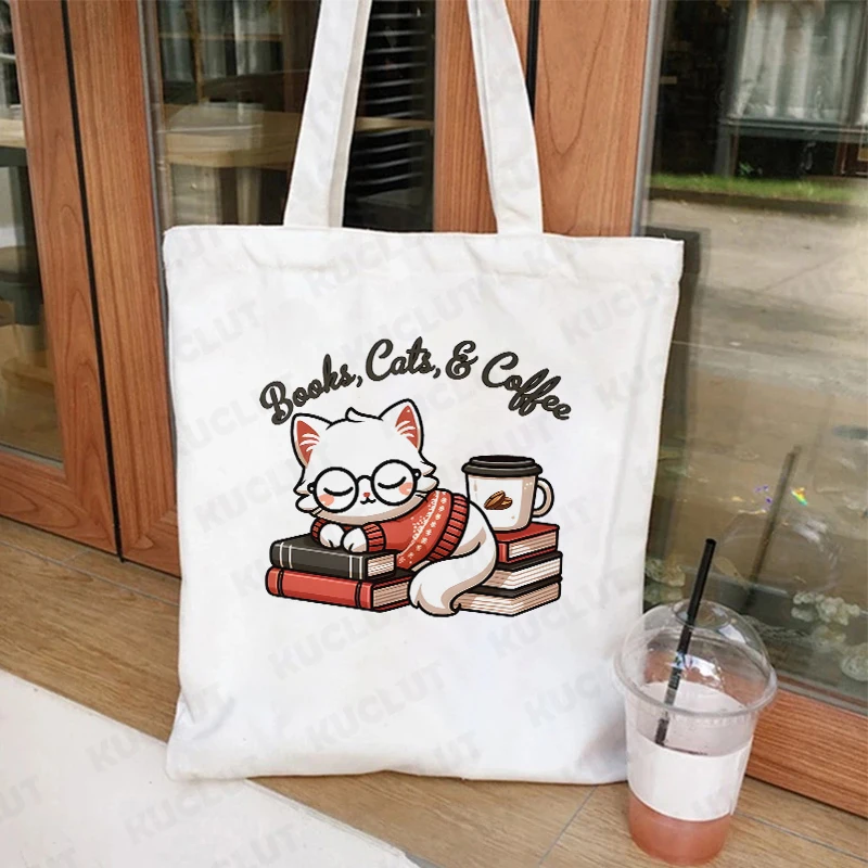 ⭐ Cat & Book Lover Reusable Canvas Bag - Image 10