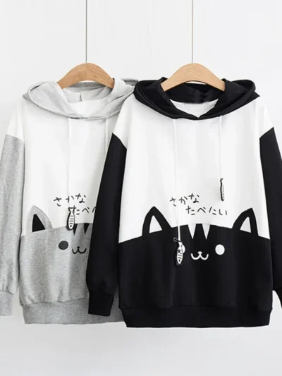 ⭐ Y2K Cartoon Cat Harajuku Hoodie (Women’s Streetwear)
