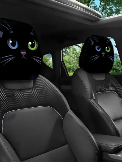 ⭐ Artistic Black Cat Car Headrest Covers (2pc)