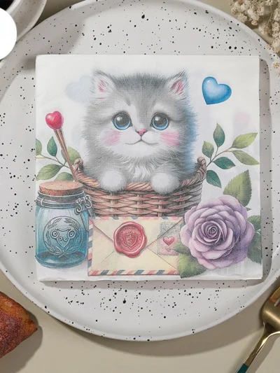 ⭐ Kitty Kitchen Cat Print Napkin Set