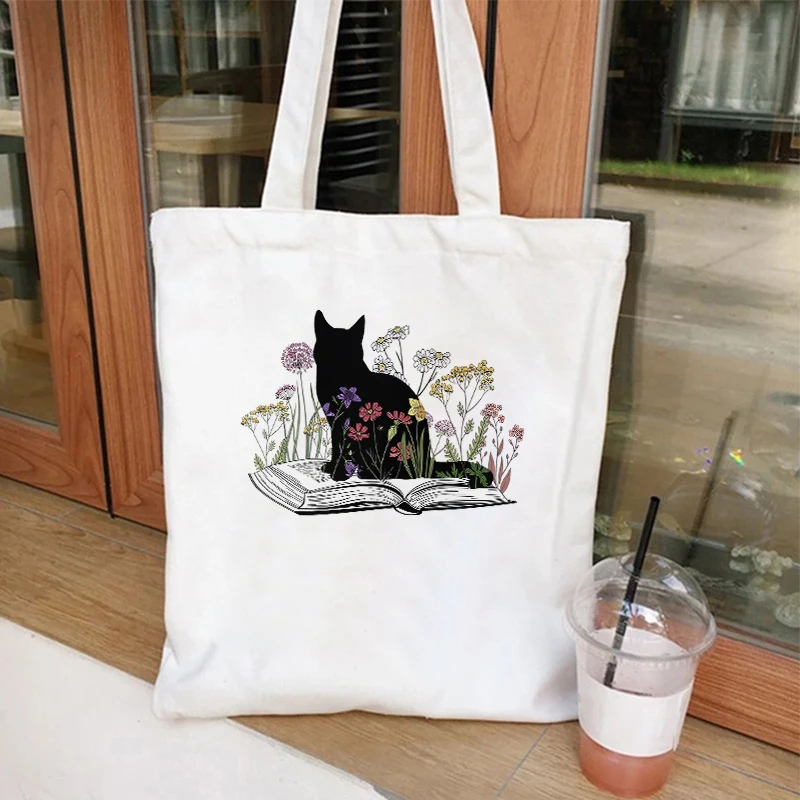 ⭐ Cat & Book Lover Reusable Canvas Bag - Image 2