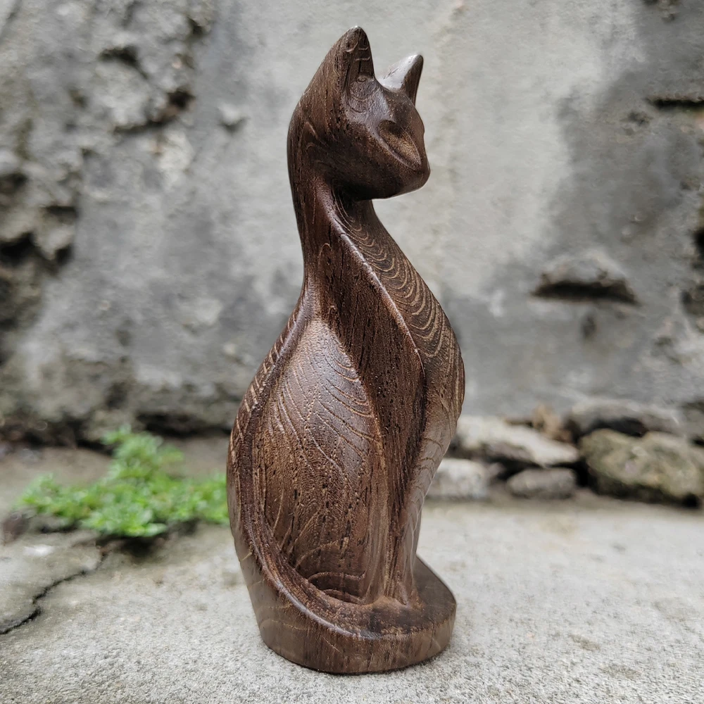 ⭐Hand‑Carved Wooden Cat Ornament – Geometric Mini Art Piece (3.8") - Image 5