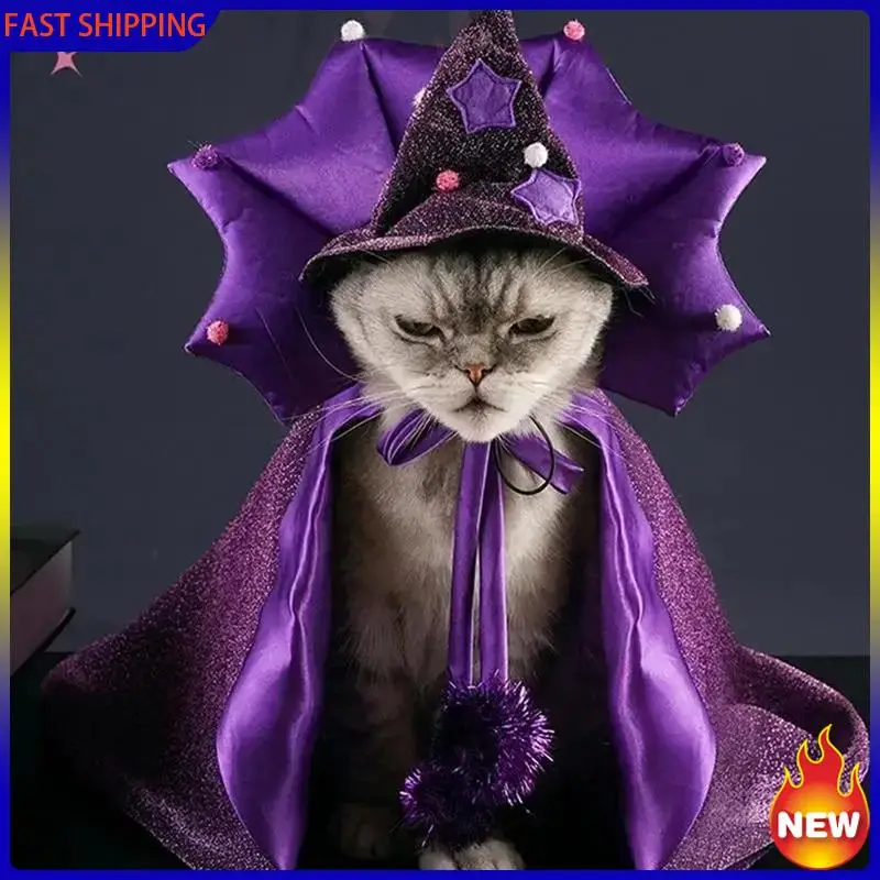 ⭐Halloween Wizard Pet Costume – Magical Cloak & Hat for Cats & Dogs