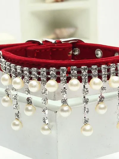 ⭐ Velvet & Pearl Cat Necklace – 5‑Color Luxury Pet Jewelry for Special Moments