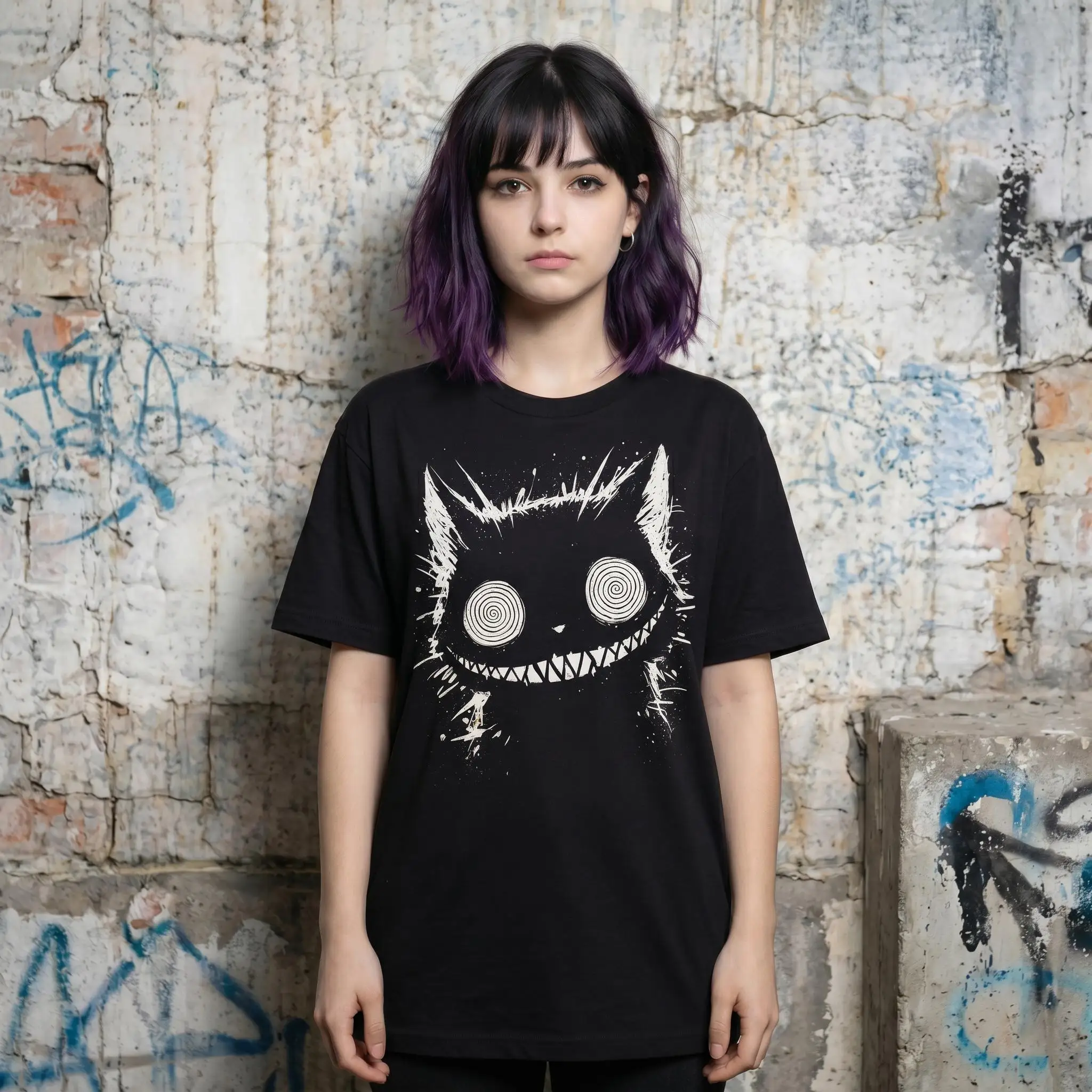 ⭐ Dark Art Cheshire Cat T‑Shirt – Weirdcore Gothic Graphic Tee for Alt Style - Image 8