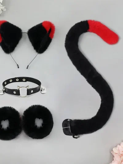 ⭐Cat Ear & Tail Cosplay Set with Plush Wristband and Bell Choker – Cute Lolita Dress‑Up Accessories