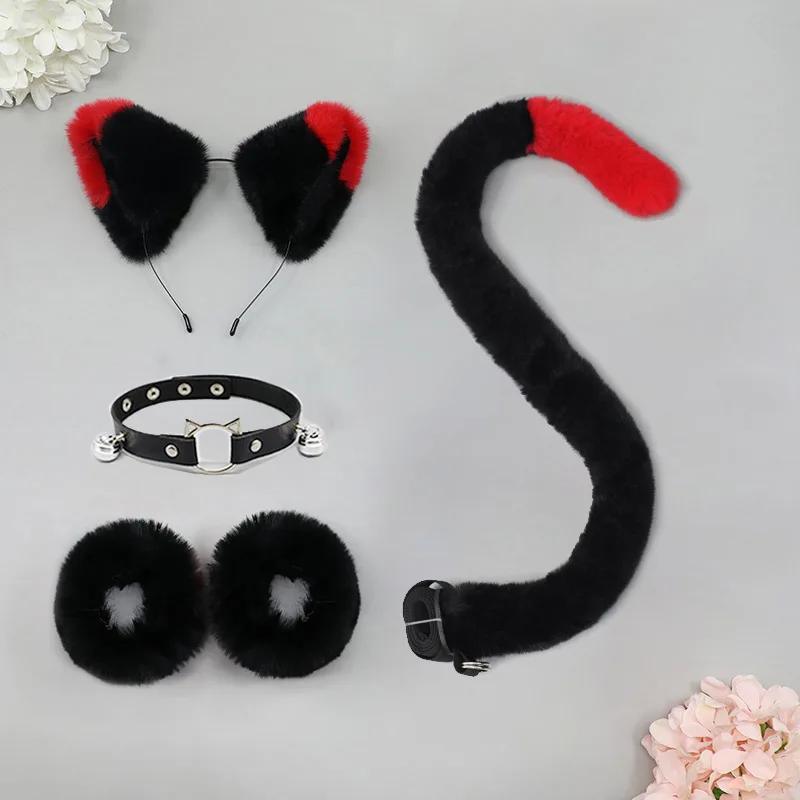 ⭐Cat Ear & Tail Cosplay Set with Plush Wristband and Bell Choker – Cute Lolita Dress‑Up Accessories
