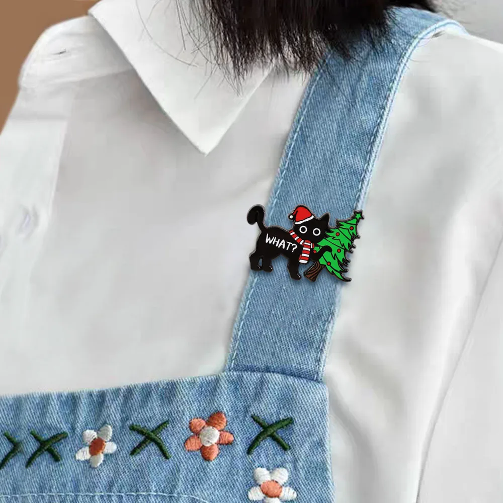 ⭐ Black Cat “What?” Christmas Brooch – Festive Feline Attitude in Enamel - Image 5