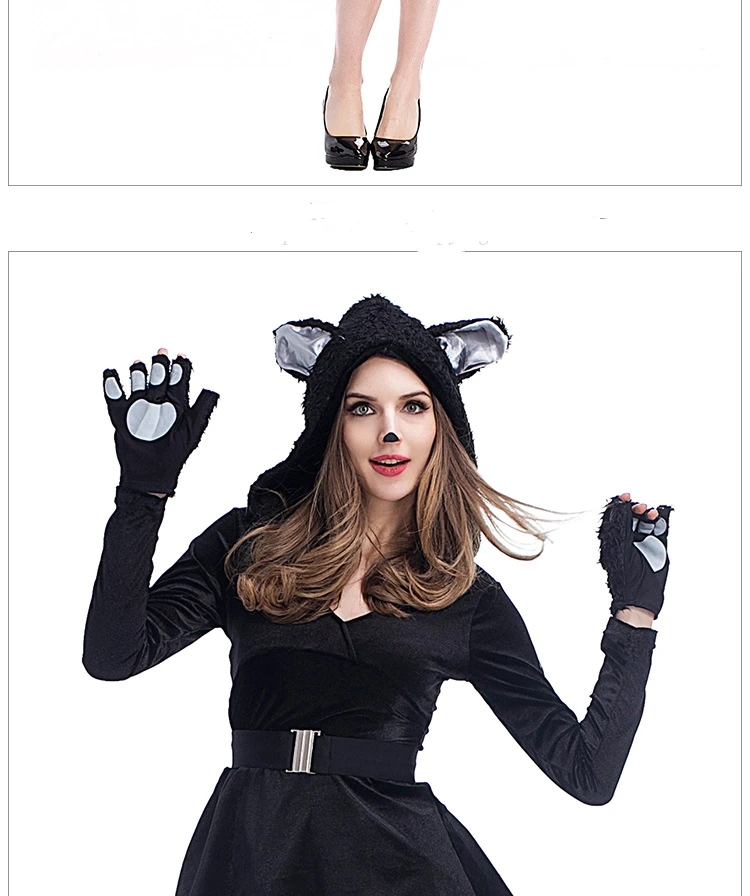⭐ Black Cat Carnival Costume – Hooded Outfit with Paws & Tail for Halloween Parties - Image 12