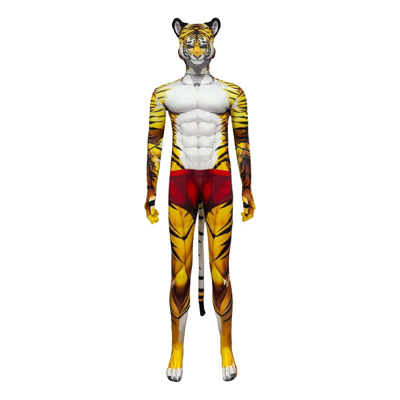 ⭐ Furry Tiger Muscle Zentai Suit – Full Cat Body Jumpsuit with Head & Tail - Image 3